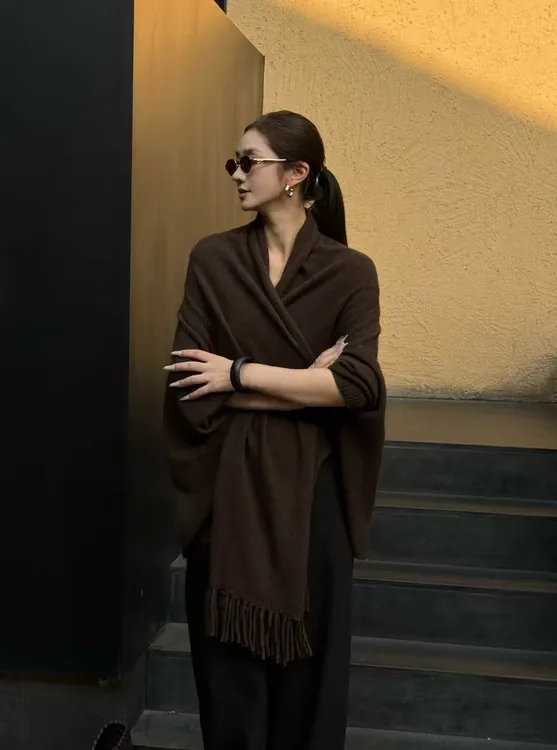 【薄雾禅意】2025新款秋厚款设计师宽松型女装毛针织衫披肩秋1666