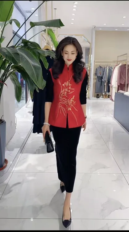 05068红色收腰马甲