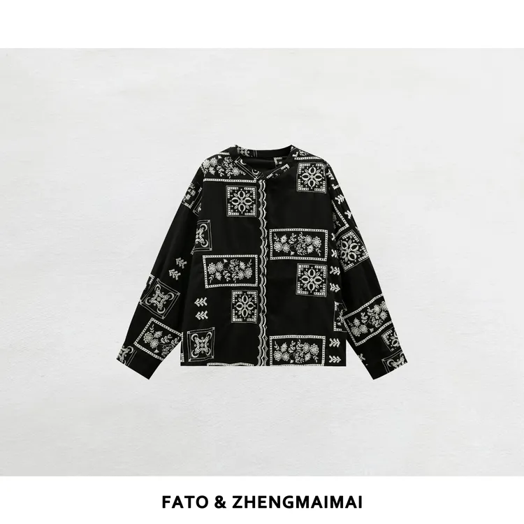 【郑买买】青花瓷 新款国风潮流百搭高级感纯棉刺绣衬衫 YZ50724C2