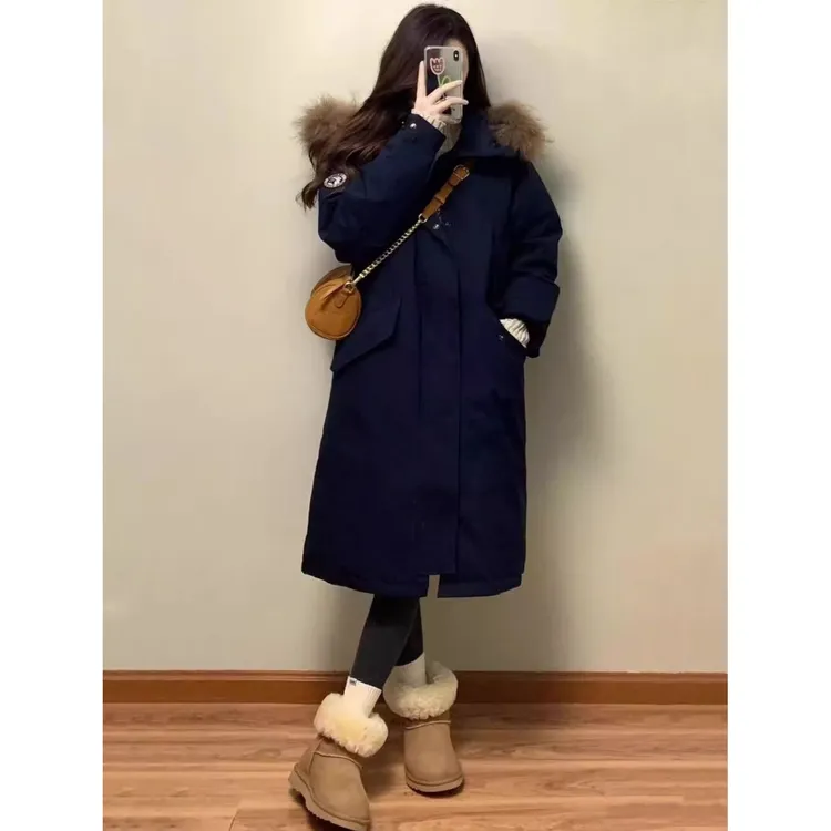 2025年新款冬季长款工装派克服羽绒棉服女复古小个子棉袄情侣外套