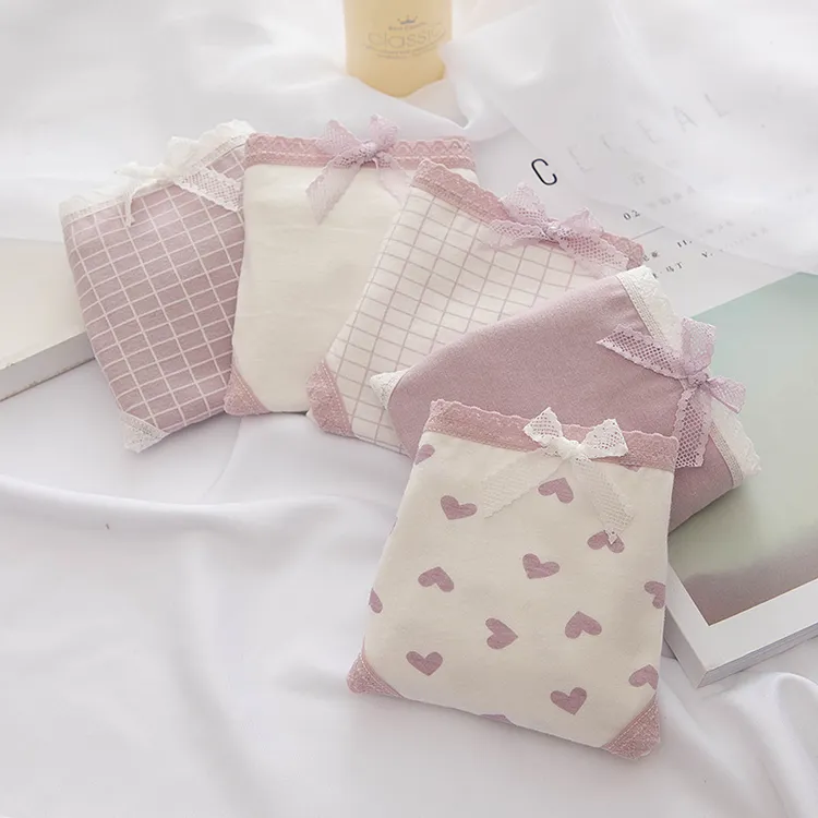 香芋紫爱心少女内裤女纯棉裆透气中腰女士内裤三角裤