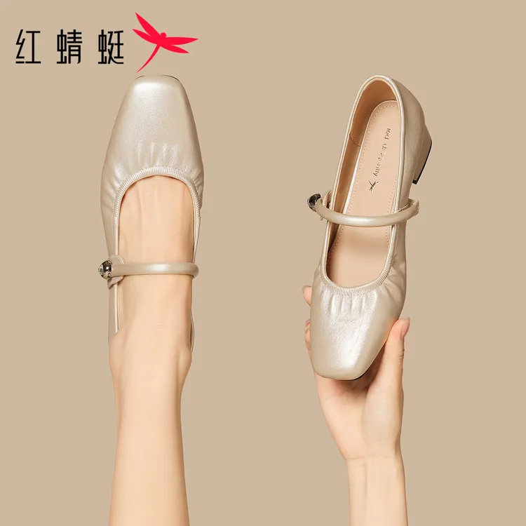 红蜻蜓法式粗跟玛丽珍女鞋2025新款夏高跟鞋软底不累脚单鞋婚鞋子