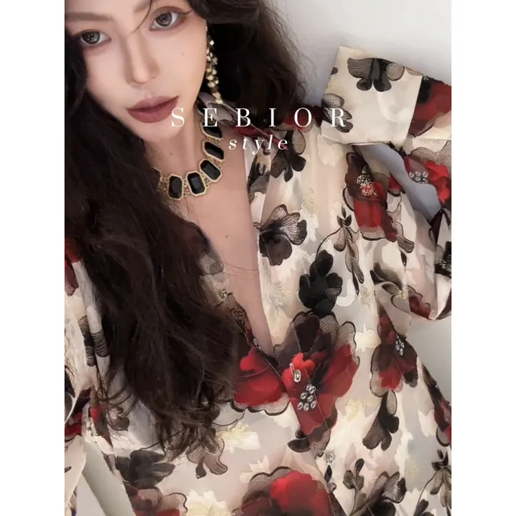 高温妮【暗黑玫瑰】港风复古休闲日常宽松廓形衬衫5e52426上衣衬衣