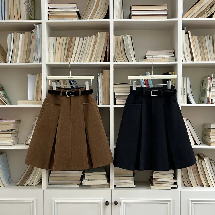 赵小小【澳洲暖阳】10239 韩版高腰褶皱加厚毛呢显瘦半身裙【配腰带】