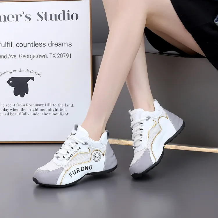2025夏季透气网面情侣款小白鞋女鞋运动鞋时尚休闲软底减震鞋6878