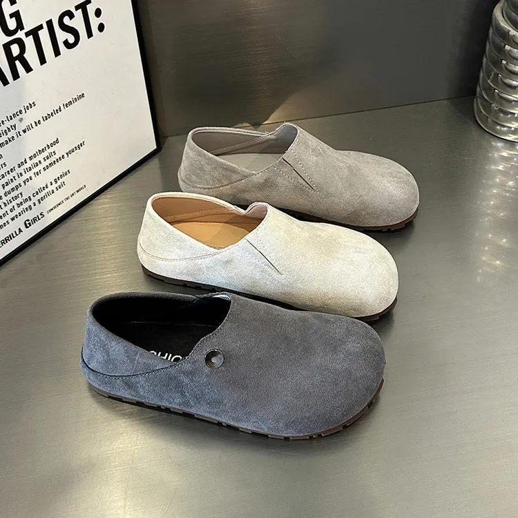 爆款勃肯鞋女平底懒人鞋2025年春季新款复古两穿豆豆鞋大头丑萌鞋