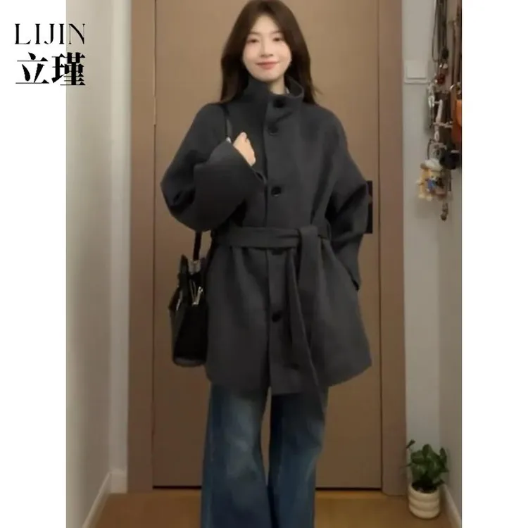 高级感灰色呢子大衣女2025秋冬新款毛呢外套小个子赫本风气质韩系