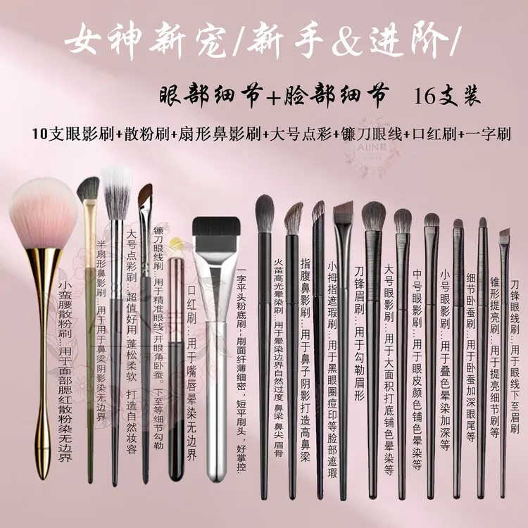 沧州软毛16件化妆套装散粉眼影眼线腮红晕染鼻影刀锋遮瑕眼部全套