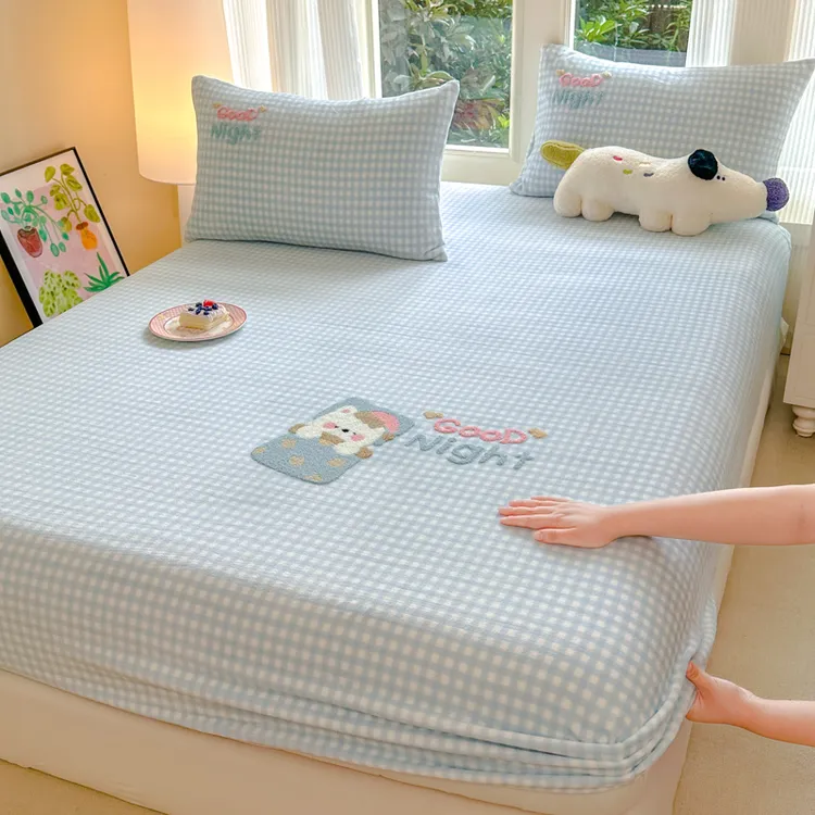 秋冬加厚牛奶绒床笠单件保暖珊瑚绒床单罩加绒床垫套保护罩三件套