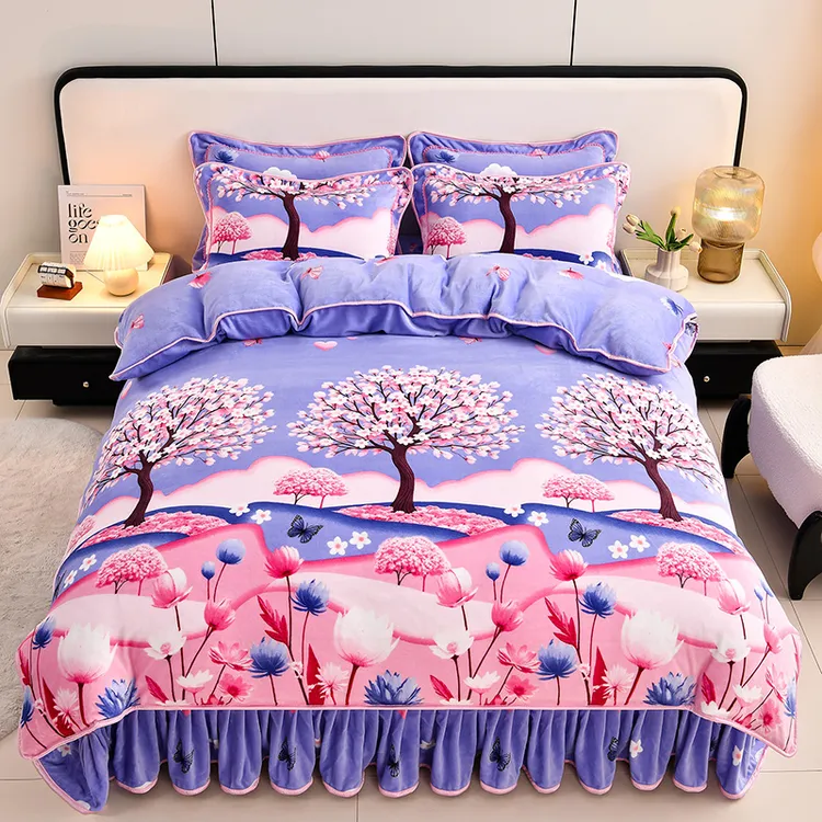 新款加厚牛奶绒四件套床裙加绒保暖四件套被套双面绒床品套件