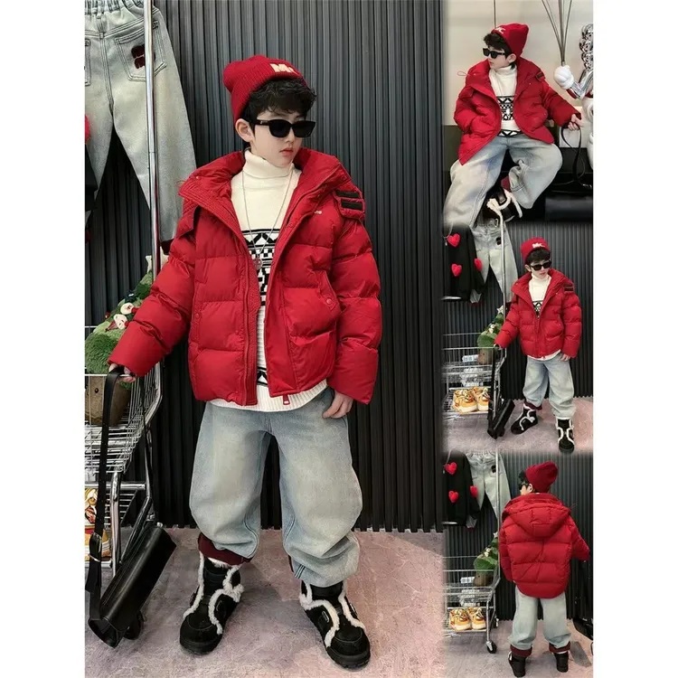 男童冬季羽绒棉服2025新款本命年加厚红色棉衣大儿童棉袄秋冬外套