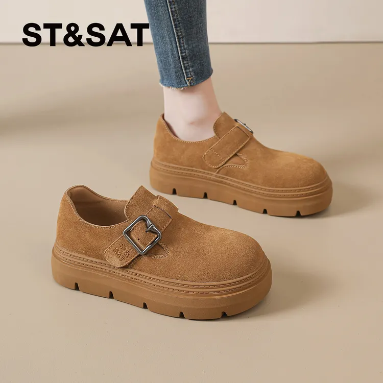 星期六厚底勃肯鞋单鞋女增高全包2026新款春季复古一脚蹬乐福博肯