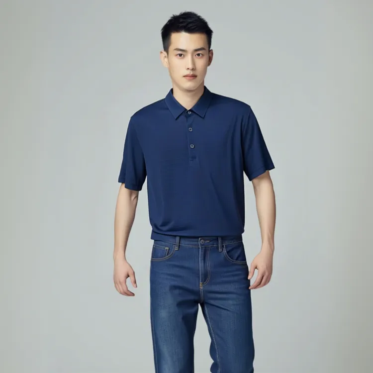 男士夏季桑蚕丝商务休闲条纹翻领Polo衫父亲节爸爸礼物薄款冰感