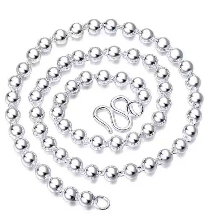 链子足银 民族风原创设计无镀层百搭时尚素款光珠情侣毛衣链