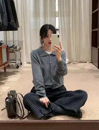 秋冬新款女大码短款毛针织衫时尚长袖秋季宽松厚款翻领不褪色开衫