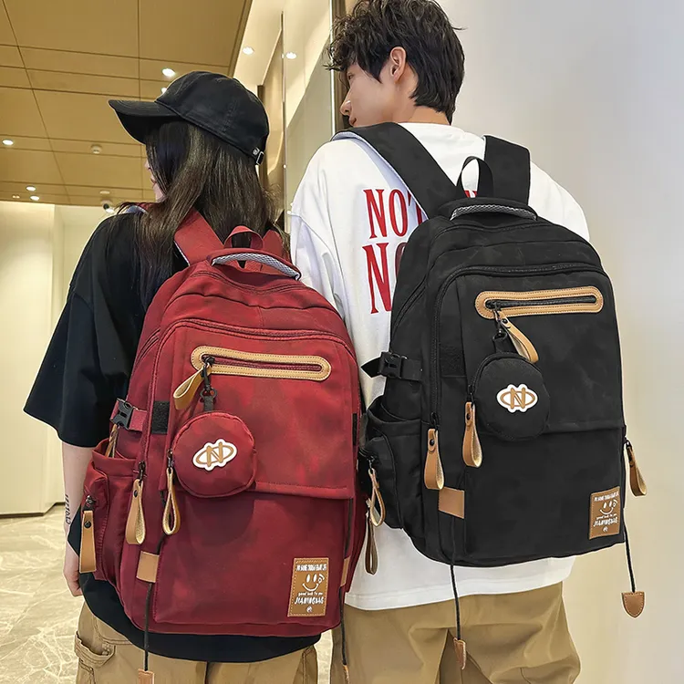 防水护脊背负式文艺风双肩书包男士潮酷运动风ins风双肩包