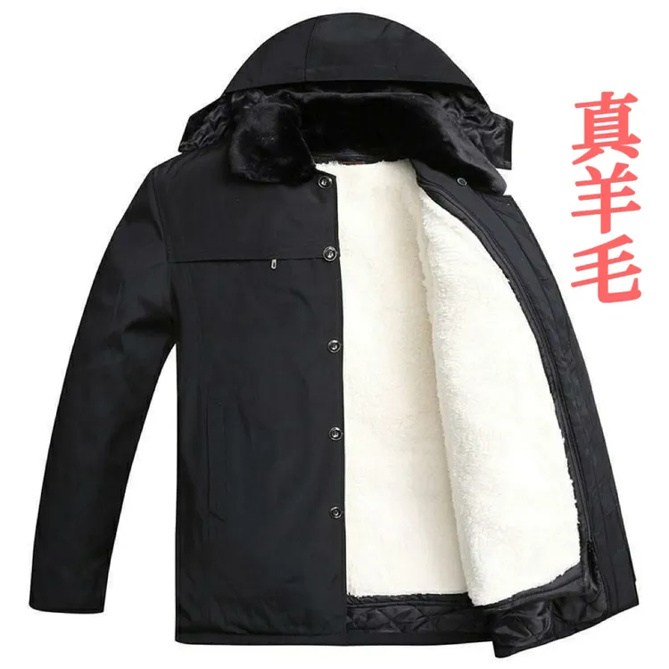 真羊毛一体外套中老年上装中老年男士春装外套爸爸加厚保暖lulu风