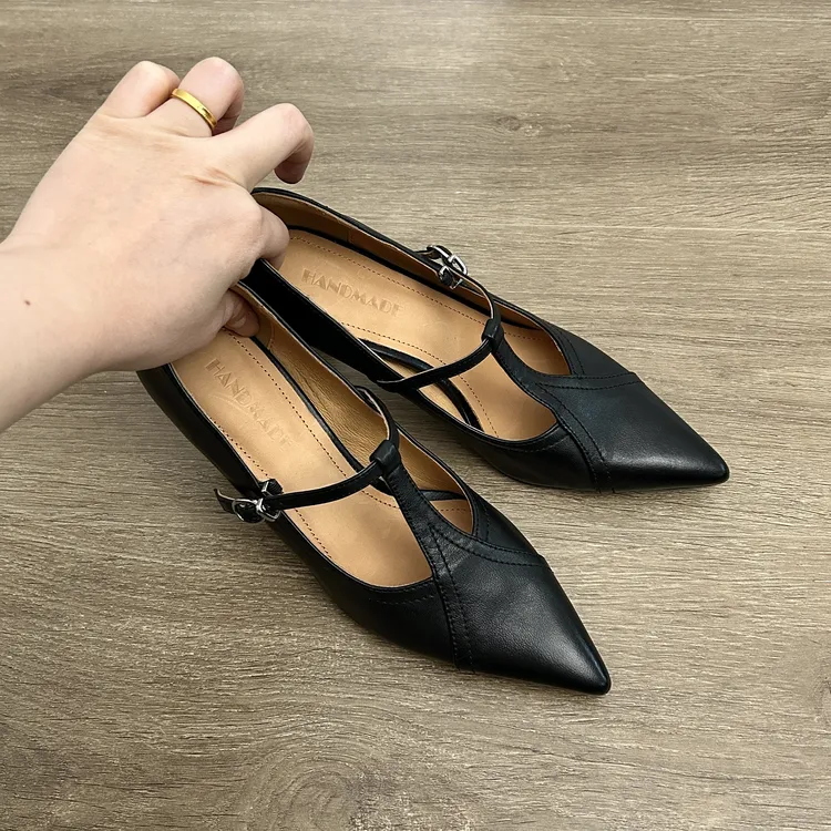 Dannyfrey小众尖头高跟鞋女细跟季新款软皮一字T型带浅口通勤单鞋