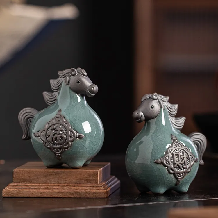 创意精品可养哥窑茶宠动物小马摆件茶室茶道茶玩茶桌装饰摆设礼品