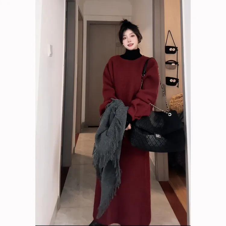 【森妮穿搭】法式设计感后背扣子慵懒风前后两穿宽松软糯针织两件套