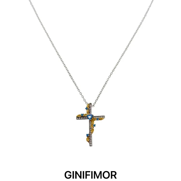 GINIFIMOR 铜合金项链 a846 拉丝藤蔓十字架项链百搭锁骨链