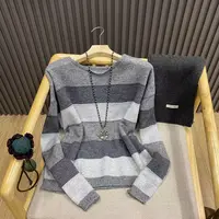 秋季拼色条纹套头针织衫羊毛混纺宽松百搭撞色上衣女Z75015