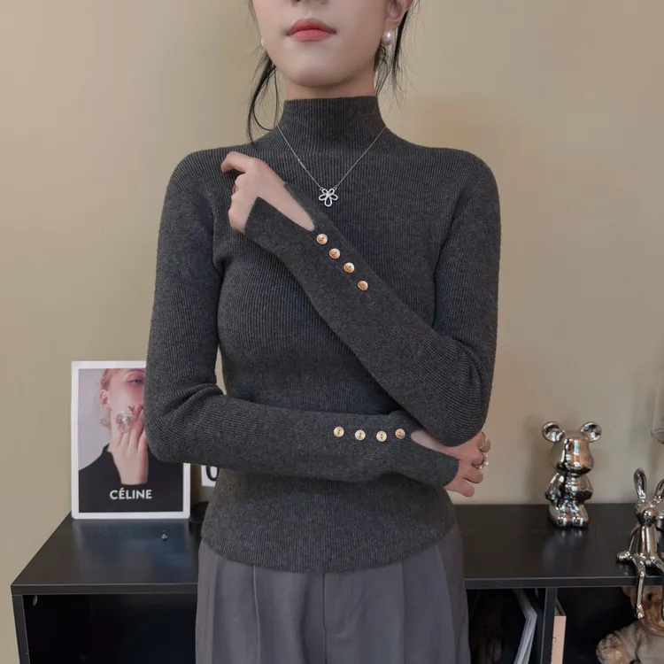 2025新款秋装女装爆款长袖内搭女上衣修身显瘦针织打底衫洋气毛衣