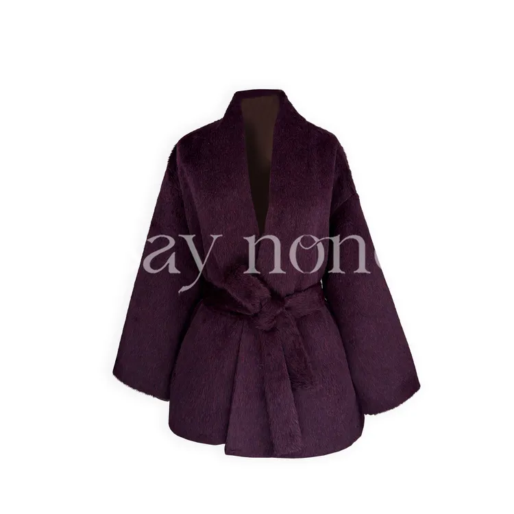 懒猫nono│Saynono 时尚复古纯色V领收腰显瘦羊驼外套 GJ254683MY