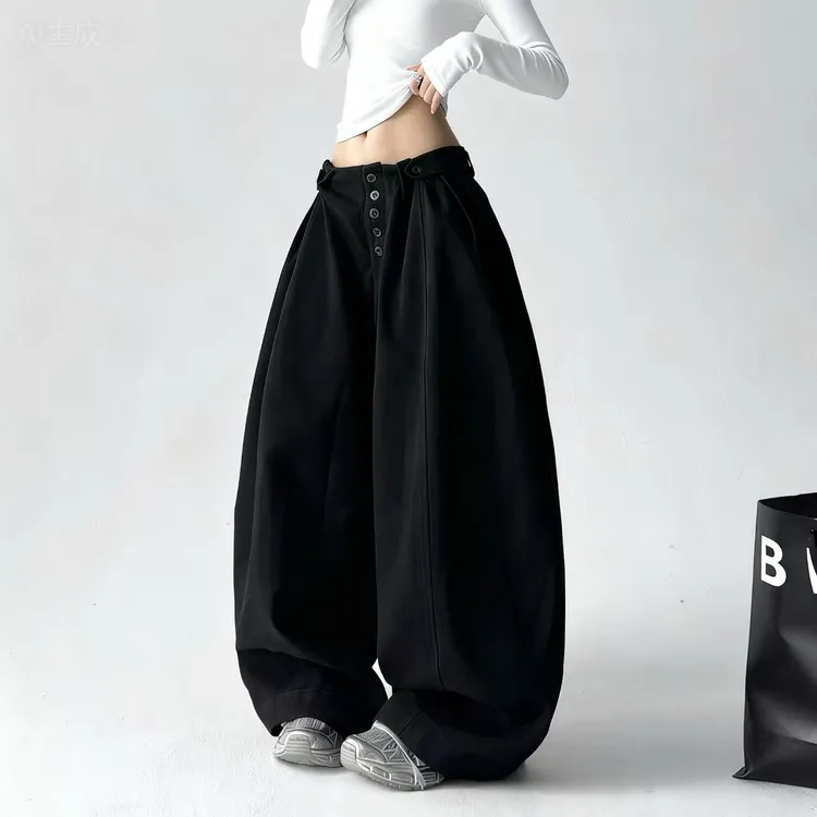 ouni ootd 专属复古休闲秋冬新款阔腿裤女韩版宽松慵懒风显瘦长裤