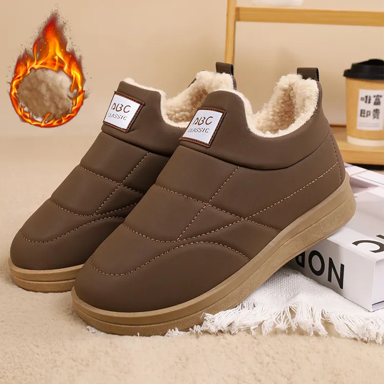 冬季加绒加厚防寒女士棉鞋懒人一脚蹬保暖厚底中老年妈妈鞋