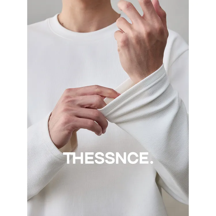 THESSNCE莫代尔肌肤棉感立体泡泡纱 麻花条打底磨毛抗菌圆领T恤