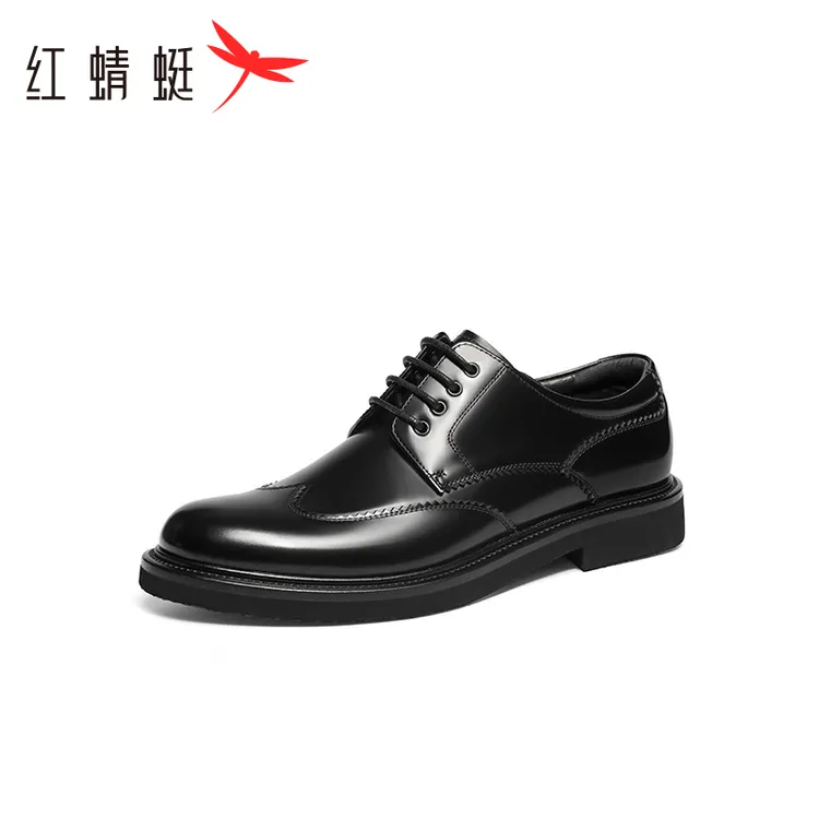 红蜻蜓正装皮鞋2025夏季新款男鞋高端男士商务布洛克皮鞋增高婚鞋