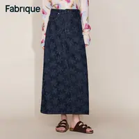 【Fabrique】秋冬新品深蓝花朵钩花肌理A型高腰法式复古牛仔半裙