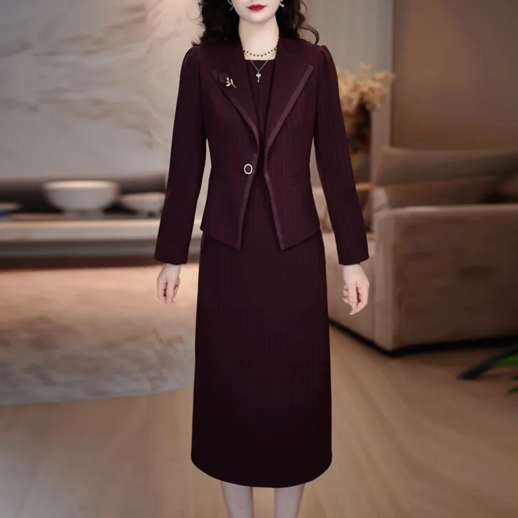 高端西装连衣裙套装裙女春秋2025新款喜婆婆宴会装整套搭配两件套