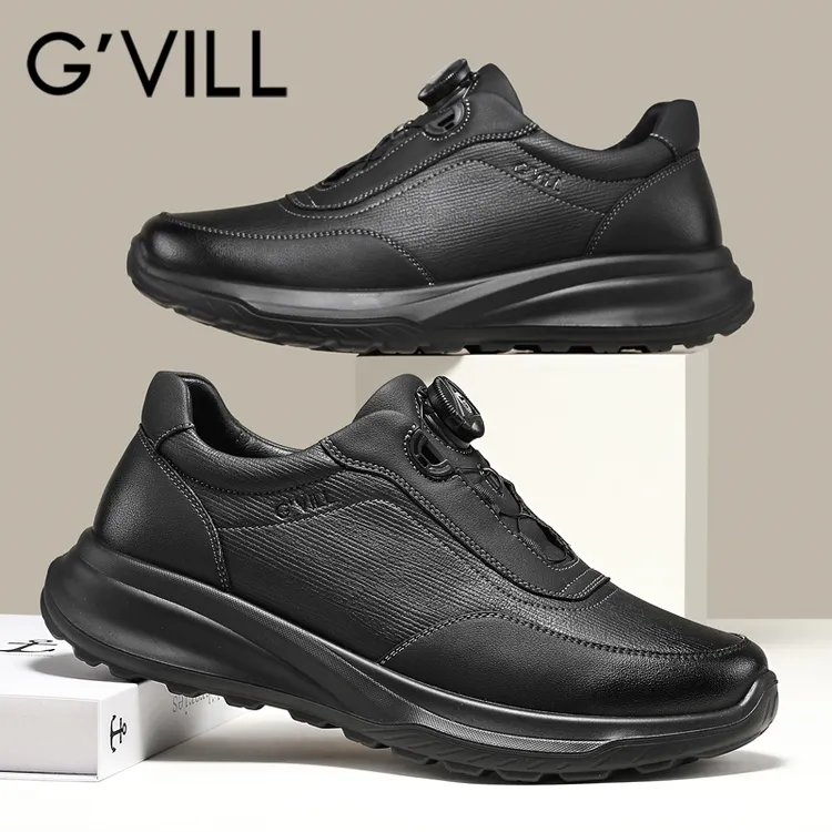 G'VILL/贵之步秋冬真皮牛皮鞋男士旋钮一脚蹬轻便休闲爸爸鞋皮鞋
