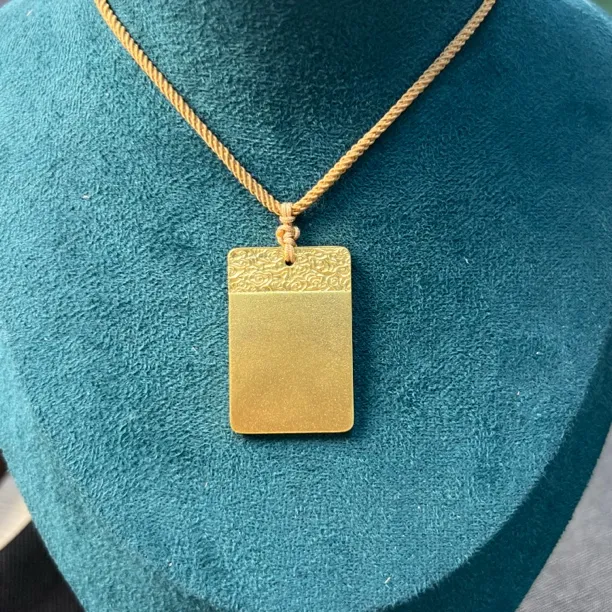 吊坠足银 无事牌百搭吊坠项链挂坠珠宝饰品金色古法磨砂雾面哑光