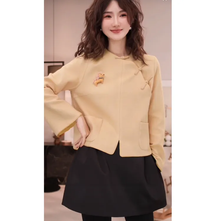 yiyiya.Guo艺艺吖【秋水伊人】斜纹羊毛斜襟圆领毛衣100417SS52