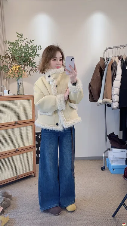 小个子加绒加厚高级A字窄版阔腿牛仔裤时尚百搭显瘦牛仔裤