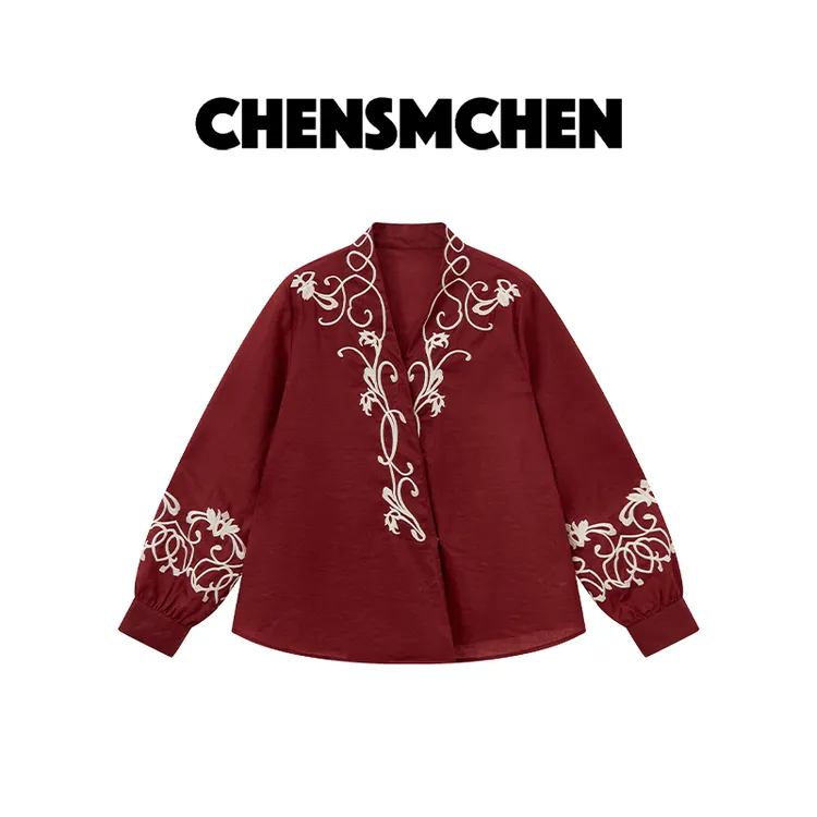 CHENSMCHEN 100苎麻中式复古绣花衬衫女时尚百搭衬衣CSC5501TT