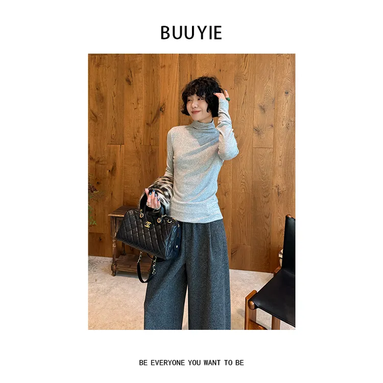 BUUYIE【涑境】秋冬半高领山羊绒绵羊毛设计极简休闲打底衫女251302