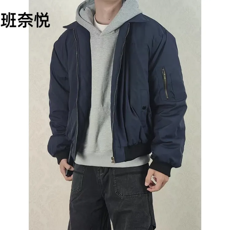 美式复古cleanfit翻领短款夹克外套男春秋宽松休闲简约飞行员夹克