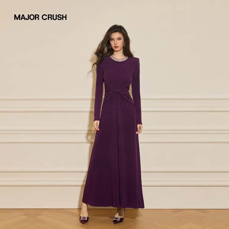 MAJOR CRUSH冬季新款璀璨之夜连衣裙气质紫色收腰高级感礼裙7830