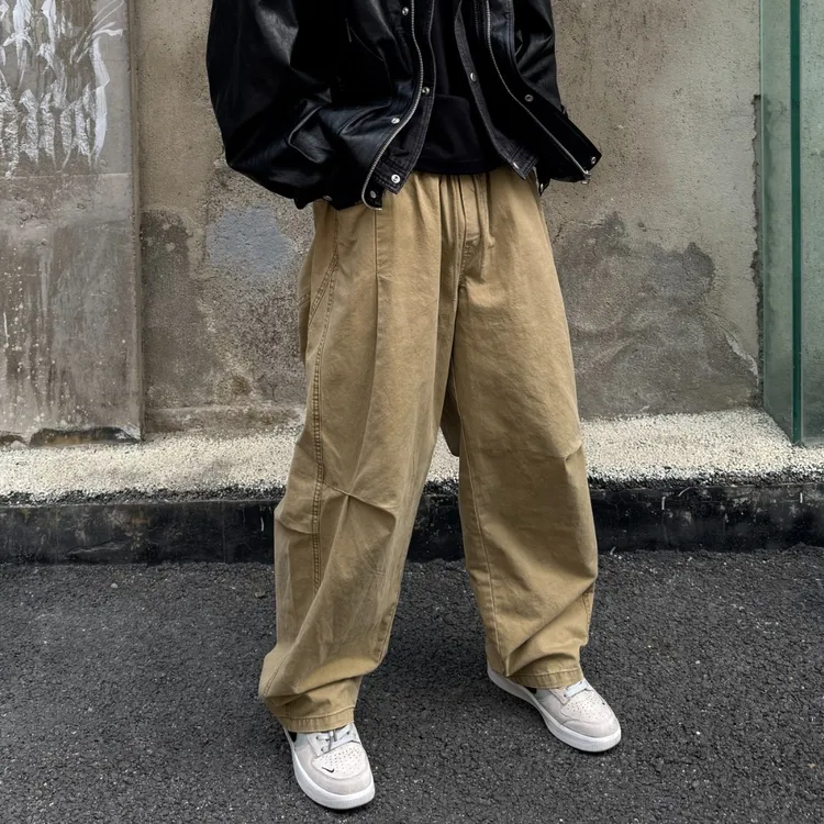 【BH】studio秋季纯棉挺阔百搭秋季工装美式男女弯刀休闲裤-2