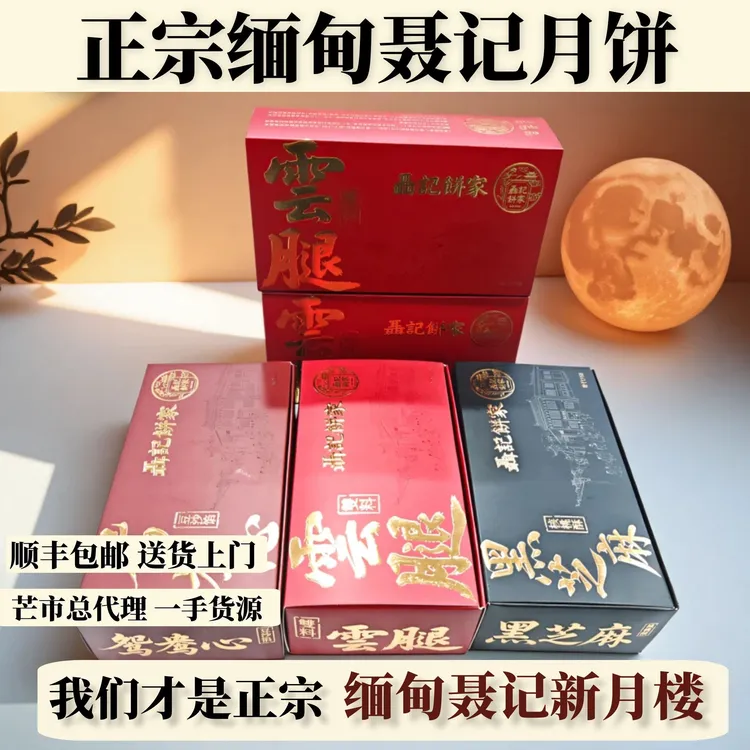 云南缅甸聂记饼家原聂记新月楼云腿豆沙中秋火腿滇式月饼老式手工