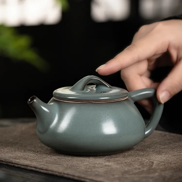 锋子 铁胎汝窑石瓢壶单个陶瓷大容量泡茶壶功夫茶具家用带过滤