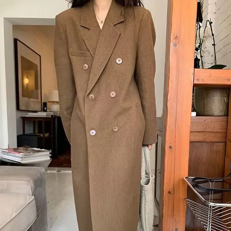 高级感秋冬大码女装羊毛呢外套女胖mm长款气质宽松过膝呢子大衣女