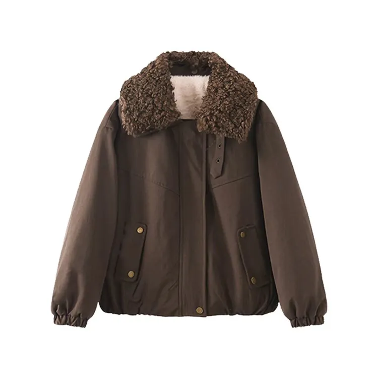 2025年秋冬新款毛毛领加厚时尚短款保暖加绒外套1603