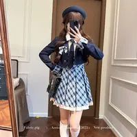 棕系学韵 织物猪原创 少女学院风女装出游连衣裙女初秋小个子长袖