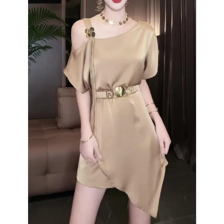 高端重工春夏季新款2025连衣裙气质减龄优雅过膝显瘦遮肉中长裙子