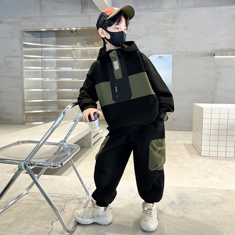 男童春装卫衣套装2025新款春季加绒中大儿童酷帅男孩运动秋冬款潮